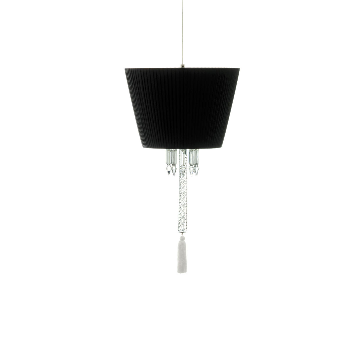 Baccarat Crystal, Torch Ceiling Crystal Lamp W Black Shade Red, White and Black Tassel Cluded