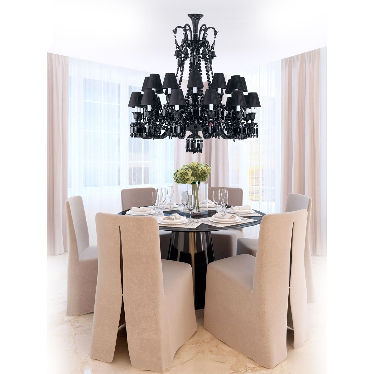 Baccarat Crystal, Zenith Black 24 Light Chandelier