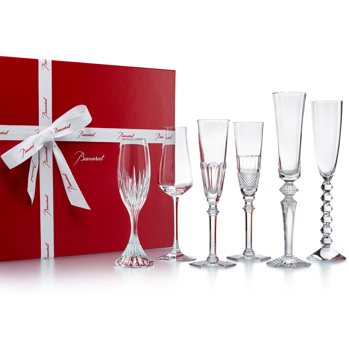 Baccarat Crystal, Cocktail Champagne Flutes Bubble Box, Gift Set of Six